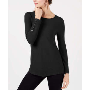 Maglione Pullover da Donna Alfani con Dettagli a Bottoni, Traspirante, in Maglia, Stile Casual Stampato, per la Stagione Invernale, Nero con Logo Frontale, Taglia L - Product Image 1