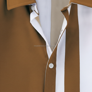 ชุดเซ็ตเสื้อผ้าผู้ชายลายทางแบบ OEM สีน้ำตาลและสีขาว 2 ชิ้น เสื้อแขนสั้นและกางเกงขายาว - Product Image 5