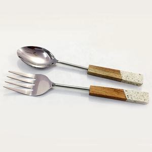 Ensemble de serveurs à salade en bois, nouveau Design, acier inoxydable, Mini serveur à salade pour enfants, argenterie Antique, couverts - Product Image 1