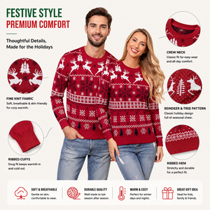 <span class=keywords><strong>Pull</strong></span> à manches longues pour homme FNJIA, imprimé flocons <span class=keywords><strong>de</strong></span> neige et rennes, pour Noël, automne-hiver, rouge, style « Ugly Xmas Sweater » - Product Image 3