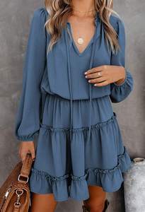 Custom Fabric <b>Balloon</b> Long Sleeve V-Neck Designer Ruffle Fashion New Arrival Women Top - Product Image 3