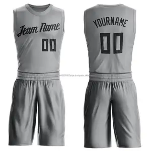 廉价球衣女孩设计青年高品质篮球球衣白色和灰色深蓝色中国制造篮球制服