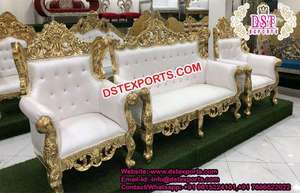 Increíble sofá de oro blanco Loveseat para boda musulmana diseñador pareja sofá para decoración de boda sofá de madera hecho a mano para novia novio - Product Image 4