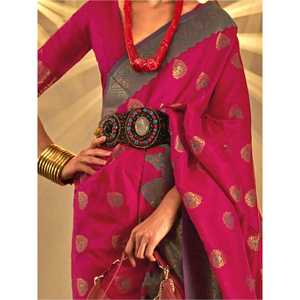 Encantador Sari de Seda Rosa Rani con Blusa para Fiestas y Bodas - Product Image 4