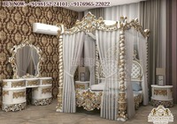 Lit à baldaquin en teck sur mesure, thème vintage, design royal, détails sculptés lourds, marqueterie traditionnelle, durable, personnalisable