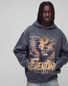 Sweat-shirts à capuche surdimensionnés imprimés personnalisés pour hommes, en coton lourd et doux, streetwear, impression d'hiver - Product Image 1