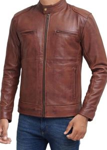 Veste de moto en cuir d'agneau véritable de grande taille marron de haute qualité, imperméable, écologique, respirante, à la mode - Product Image 4