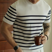 T-shirt en tricot pour homme personnalisable, coupe classique, élégant, confortable, 100% polyester, manches courtes, léger, à porter au quotidien, uni