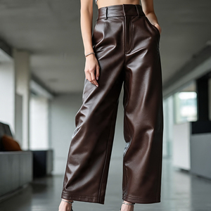 Pantalones de piel de oveja de pierna ancha a la moda de alta calidad para Mujer | 100% cuero genuino al aire libre señoras Streetwear pantalón Leggings - Product Image 1