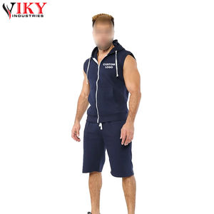 Verano Casual moda sin mangas Sudadera con capucha y conjuntos cortos hechos 100% algodón transpirable cremallera Sudadera con capucha conjuntos de traje de jogging - Product Image 3