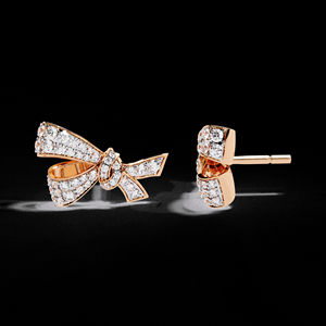 Pendientes de tuerca con forma de nudo de lazo de oro rosa de 18 quilates, regalo de boda de moda, diamantes cultivados en laboratorio incoloros VVS, joyería fina - Product Image 3