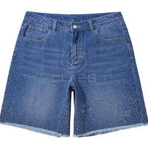 Pantalones vaqueros ligeros al por mayor con diamantes de imitación, pantalones cortos cómodos con cintura elástica para hombre, pantalones cortos con diamantes de imitación para venta en línea - Product Image 1