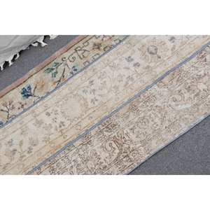 Alfombra de lana turca Vintage de 2x4,5 pies, diseño de retazos beige y marrón, técnica de tejido plano para decoraciones de sala de estar, 4m de ancho - Product Image 5