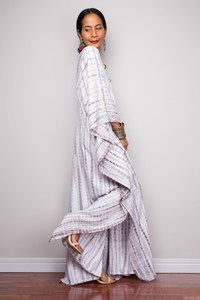 Kaftan en soie blanche, longue robe d'été vintage à manches longues, vêtements de détente, cadeau de Noël pour elle - Product Image 5