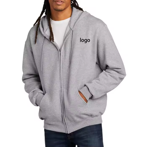 เสื้อฮู้ดมีซิปของผู้ชายมาใหม่พร้อมเชือกเสื้อลำลองแขนยาวแบบเรียบง่ายเสื้อมีฮู้ดโอเวอร์ไซส์ทำจากผ้าฝ้ายฝรั่งเศสมีกระเป๋า - Product Image 2