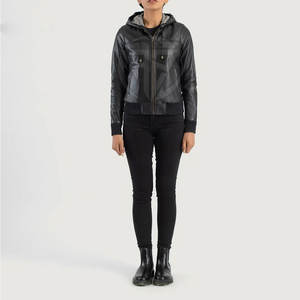 Sweat à capuche en cuir pour femme au design élégant avec une forme élégante, un aspect haut de gamme, un logo frontal, des caractéristiques coupe-vent et écologiques - Product Image 5