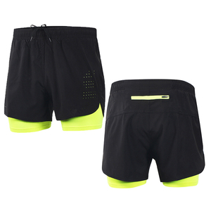 Pantalones Cortos Deportivos para Hombre, Color Negro y Verde Neón, Cintura Elástica, Secado Rápido, Tejido de Poliéster, Ajuste Atlético, Cintura Media, con Bolsillos - Product Image 1