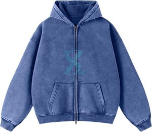 Streetwear personnalisé sweats à capuche avec fermeture éclair et délavés à l'acide pour femmes ensemble de sweat à capuche court avec broderie et pantalon de survêtement pour femmes - Product Image 6
