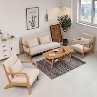 Ensemble de canapés d'hôtel modernes 2+1 places, dossier en bois massif de haute qualité, coussins couleur bois naturel, mobilier de salon écologique