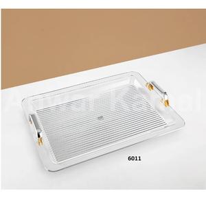 Bandeja para servir alimentos de forma Rectangular de plata de Venta caliente con bandeja decorativa de mango dorado y verde para la decoración del hotel de la cocina del hogar - Product Image 3