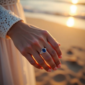 Bague de fiançailles en saphir bleu sur mesure, finition marquise, carrée, ovale, solide, or blanc 10K, 14K, 18K, argent sterling, export - Product Image 6