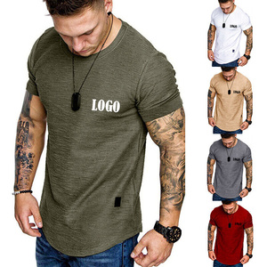 Camisetas deportivas de gimnasio con cuello redondo para hombre, algodón transpirable, colores personalizados con patrón sólido, nuevo diseño, tejido en blanco tejido - Product Image 1