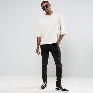 Conception personnalisée 100% coton coupe ample épaule goutte col rond solide t-shirt en gros pas cher prix de l'usine directe - Product Image 2