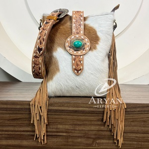 Estilo superior Venta caliente de moda de gran capacidad de lujo a mano de cuero genuino bandolera con flecos bolsos de hombro de piel de vaca occidental - Product Image 1