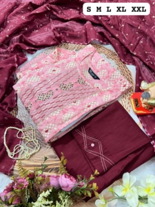 Diseñador de calidad superior Muselina viscosa de buena calidad romana con bordado Trabajo Kurti Pant y Dupatta Fabricante de Surat - Product Image 4