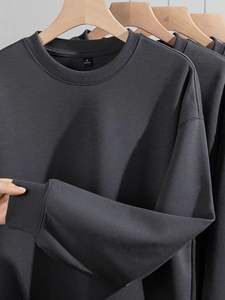 Sudadera con capucha de color sólido de peso pesado de 350gsm para hombre, Sudadera de cuello redondo de gran tamaño de otoño gris oscuro, sudaderas con capucha unisex - Product Image 4