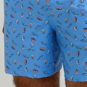 Shorts de Baño para Hombre, Azules, Estampados con Peces y Conchas, de Secado Rápido, con Cordón Ajustable, Casuales, de Poliéster, con Logotipo Frontal - Product Image 4