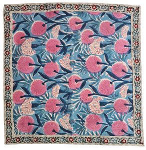 Servilleta India Tradicional Estampada a Mano 100% Algodón, 16 Pulgadas X 16 Pulgadas, Cuadrada, Reutilizable, Diseño Floral con Borde - Product Image 4