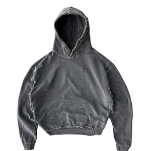 Sweat-shirts à capuche surdimensionnés pour hommes de qualité supérieure, style streetwear, fermeture éclair, épaules tombantes, effet délavé, poids lourd, 100% coton molletonné, lavage à l'acide - Product Image 3