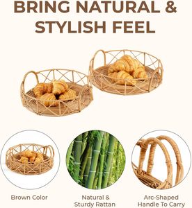 Juego personalizable de 2 bandejas redondas de ratán con asas bandejas decorativas para servir alimentos y bebidas cestas de almacenamiento tejidas - Product Image 3