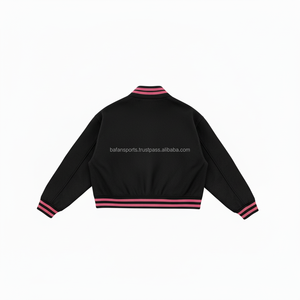 High Quality 380 GSM <b>Wool</b> Fabric Varsity Jacket Black With <b>Pink</b> Stripes Embroidered Chenille Custom Logo Varsity Jacket for man - Product Image 4