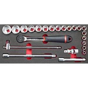Ensemble d'outils en mousse bicolore, 23 pièces, assortiment de cliquets et de douilles par Usag - Product Image 1