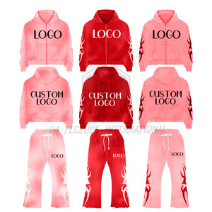 ซื้อจ็อกเกอร์ผ้าฝ้ายโพลีเอสเตอร์สำหรับผู้ชายชุดวอร์ม2ชิ้นแบบมีฮู้ดแบบมีซิปและกางเกงทรงบานปรับแต่งได้ชุดวอร์มสำหรับผู้ชาย - Product Image 5