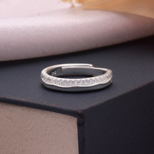 ทำด้วยมือ925แข็งเงินแท้แหวนเพทายลายคลื่นพลอยปูขนาดเล็กปรับได้บางแหวนหรูหราเครื่องประดับงานปาร์ตี้ - Product Image 4