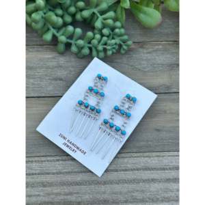 Zuni Turquoise Petite Point <b>Sterling</b> <b>Silver</b> Drop <b>Dangle</b> <b>Earrings</b> - Product Image 3