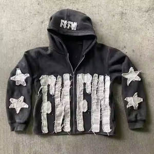 Pull Offre Spéciale Streetwear Hoodie No String Fleece Blank Vintage Double Couche Distressed Hoodies pour Hommes - Product Image 2