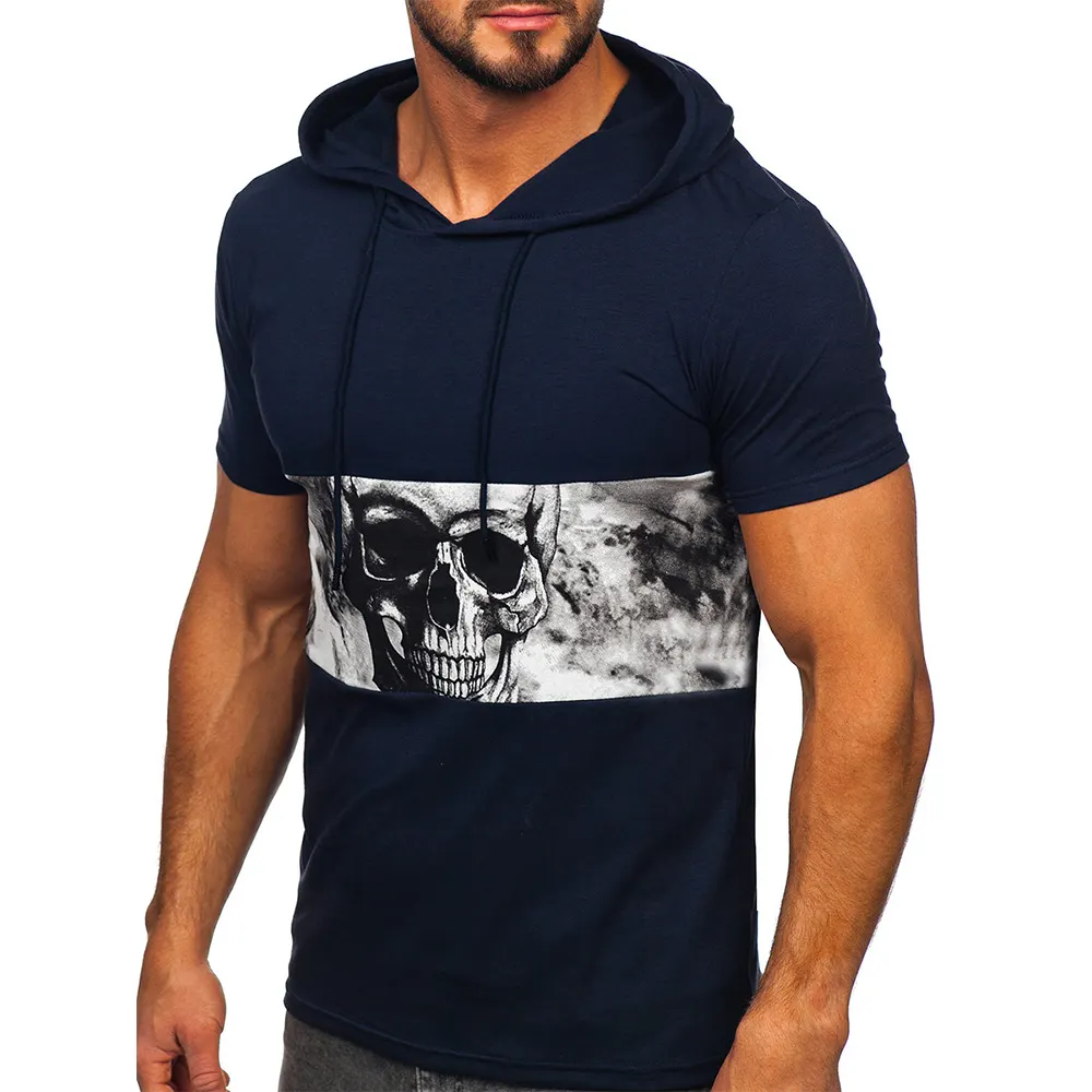 Hot Sale men's clothing Fashion Casual Hoodies Tops Short Sleeve Soft Loose Men's T-shirts with hat Hoodies
