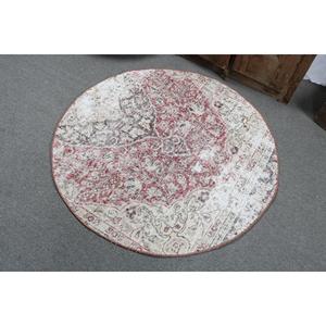 พรมตุรกีโบราณ ขนาด 3.9x3.9 ฟุต พรมลายตารางแดงขาว ทำจากขนสัตว์ - Product Image 4