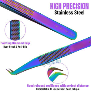 Pinzas de pestañas de acero inoxidable de nuevo diseño personalizado de fabricante directo diferentes colores atractivos Punta de volumen Uso de cejas - Product Image 6
