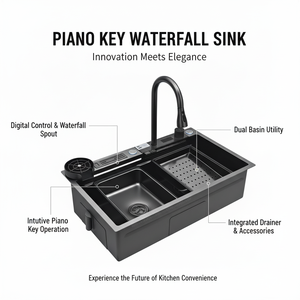 Évier de cuisine multifonctionnel en acier inoxydable SUS304, grand évier à cascade avec robinet à touches de <span class=keywords><strong>piano</strong></span>, évier simple intelligent, lave-gobelet - Product Image 3