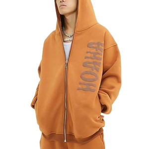 เสื้อฮู้ดแบบรูดซิปสำหรับผู้ชายผ้าฟลีซผ้าฝ้าย100% วินเทจแนวสตรีทปรับแต่งได้3D พิมพ์ลายพองโอเวอร์ไซส์ - Product Image 1