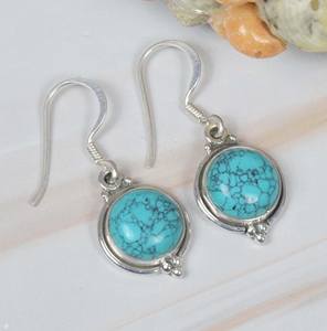 High Quality 925 Sterling <b>Silver</b> Round Shape Turquoise Blue Gemstone <b>Silver</b> <b>Drop</b> <b>Earring</b> <b>Silver</b> <b>Earring</b> Blue Gemstone <b>Earring</b> - Product Image 1