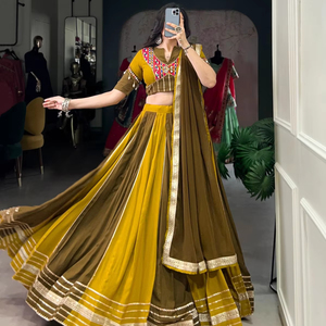 100% coton paillettes dentelle avec broderie Gota Patti dentelle retouche prêt à l'emploi Lehenga Choli parfait pour la Collection Navratri - Product Image 5