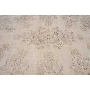 Tapis turc vintage, grand tapis de 6,5 x 10,6 pieds, tapis abstrait blanc et marron - Product Image 4