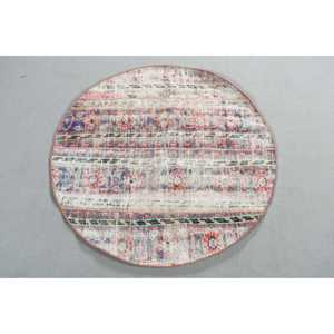 Alfombra de 3,3x3,37 pies, Alfombra Redonda Turca Vintage, Alfombra de Lana Azul - Product Image 1