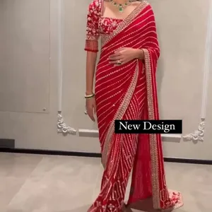 FULPARI定制尺寸的派对和婚礼四季民族器皿乔其纱材料巴基斯坦和印度风格的女性纱丽